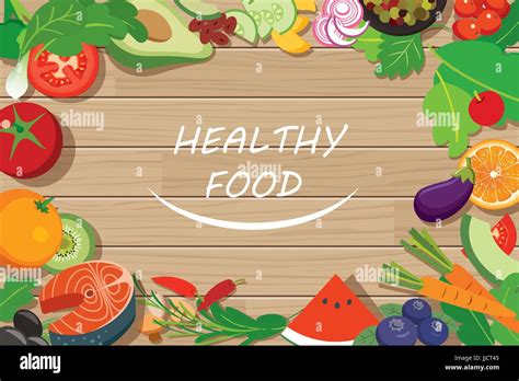 Healthy Food Frame On Wood Table Stock Vector Image And Art Alamy