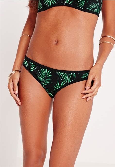 Missguided Palm Print Neoprene Hipster Bikini Bottoms Green Hipster