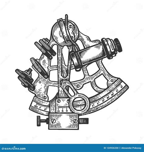 sextant navigation instrument engraving vector stock vector