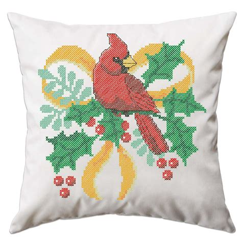 Herrschners Christmas Cardinal Pillow Cover Stamped Cross Stitch Kit