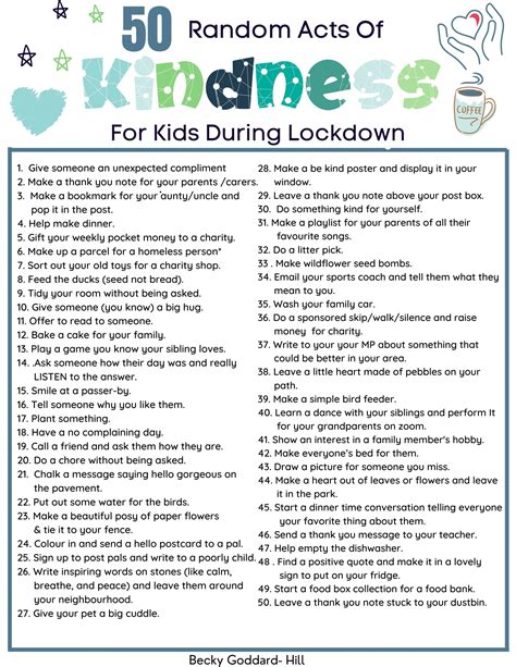 50 Best Random Acts Of Kindness For Kids Free Printable