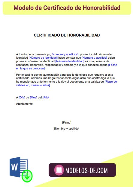 Modelo De Certificado De Honorabilidad En Word Ecuador Financial Report