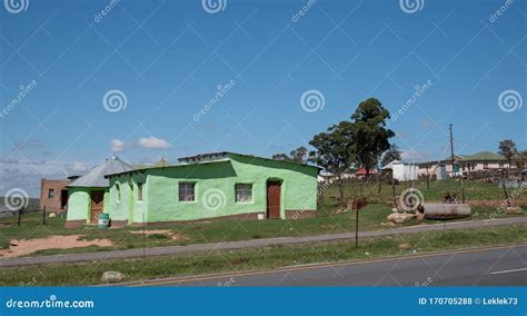 Kwazulu Natal South Africa Colourful Green Painted House In Rural