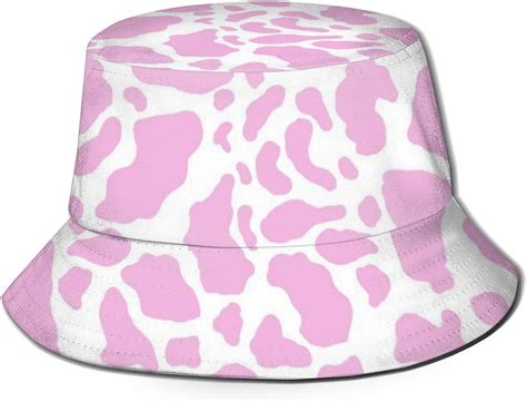 Zhengzho Flat Top Breathable Bucket Hats Cap Unisex White Pink Cow