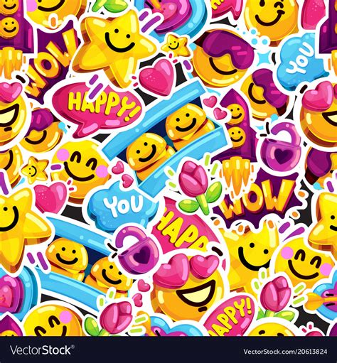 Emoji Smiley Faces Pattern Emoticon Stickers Background Stock Vector