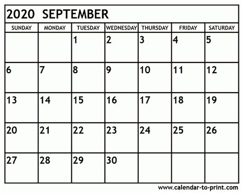 Printable Calendar September 2020 Monday To Fridayy Example Calendar