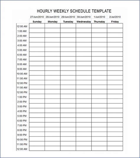 Daily Hourly Schedule Free Free Calendar Template