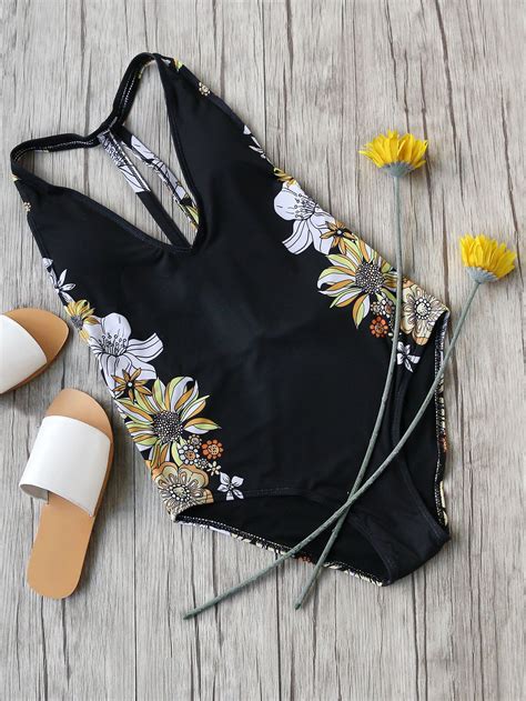 Flower Print Halter Neck One-piece Swimwear (With images) | One piece swimwear, Floral swimwear ...