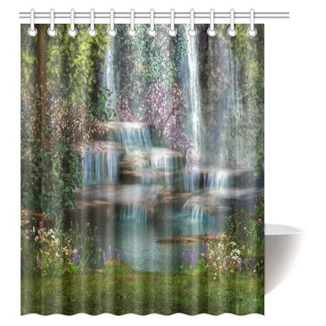Mypop Waterfall Decor Shower Curtain Magical Landscape With Waterfalls