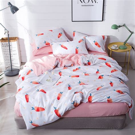 Cute Carrot Printed Washed Cotton Style Quilt Cover Bed Sheet