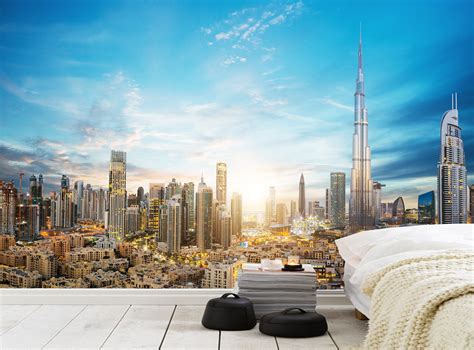 Downtown Dubai City Wall Mural Peel And Stick Wallpaper City Etsy