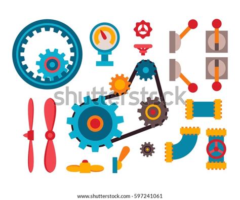 Machine Parts Different Mechanism Vector Illustration Stock Vector