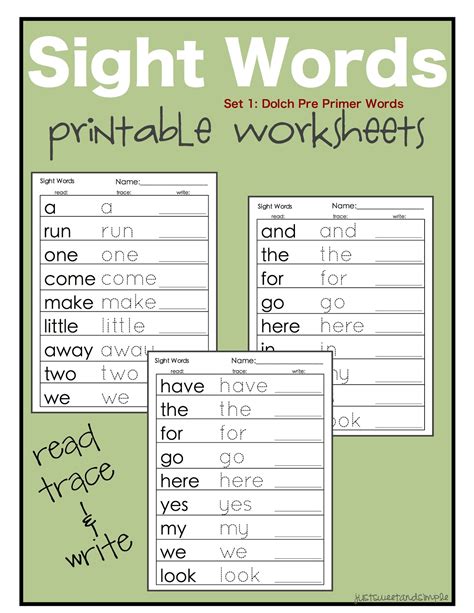 Just Sweet And Simple Preschool Practice Printable Dolch