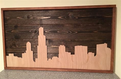Wooden Chicago Skyline With Images Wooden Wall Art Wood Art