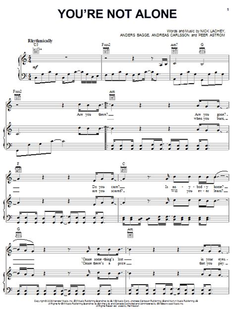 Youre Not Alone Sheet Music By Nick Lachey Piano Vocal And Guitar