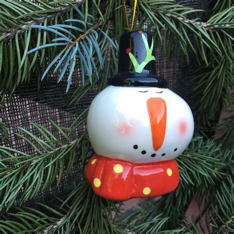 Christmas Sale Ceramic Snowman Christmas Tree Ornament Etsy Snowman