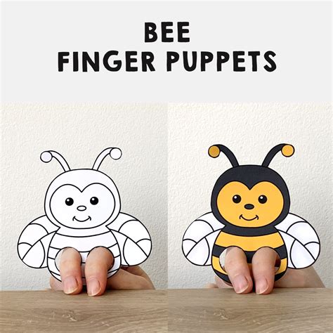 Bee Finger Puppet Printable Insect Animal Coloring Paper Craft Activity