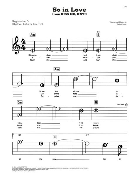 so in love from kiss me kate sheet music cole porter e z play today