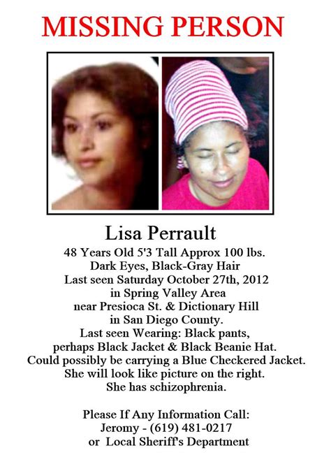 Missing Person Lisa Perrault San Diego Ca