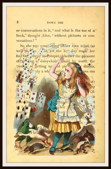 Alice In Wonderland Vintage Art Print With Original Book Page