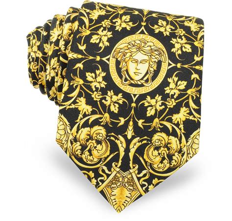 Versace Blackgold Ornamental Print Mens Silk Tie At Forzieri