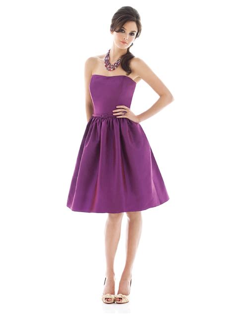 Purple A Line Strapless Zipper Knee Length Satin Prom Dresses With Belt