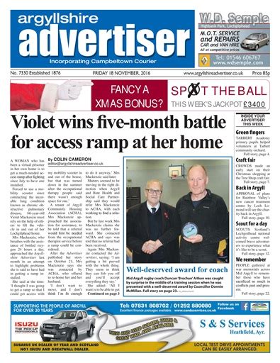 Argyllshire Advertiser Magazine 18 November 2016 Back Issue