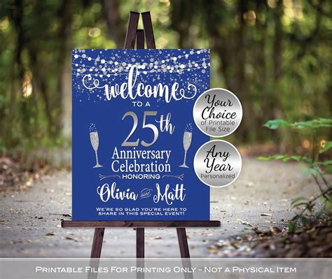 Anniversary Welcome Sign Printable Royal Blue Anniversary Etsy