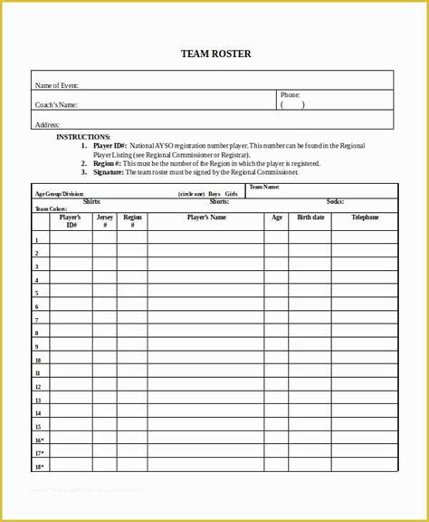 Free Roster Template Of 21 Roster Form Templates 0 Freesample Example