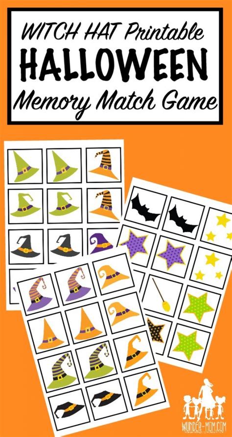 Witch Hat Halloween Memory Match Printable Game