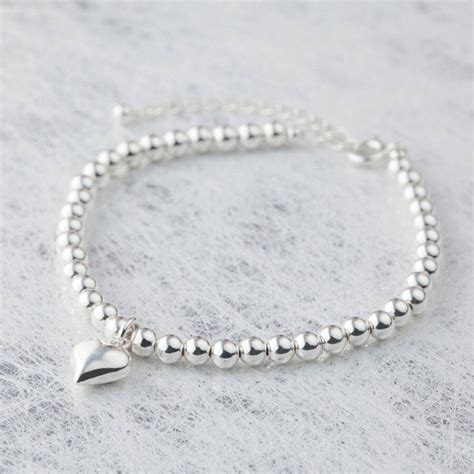 Sterling Silver Bead Heart Charm Bracelet By Vivien J