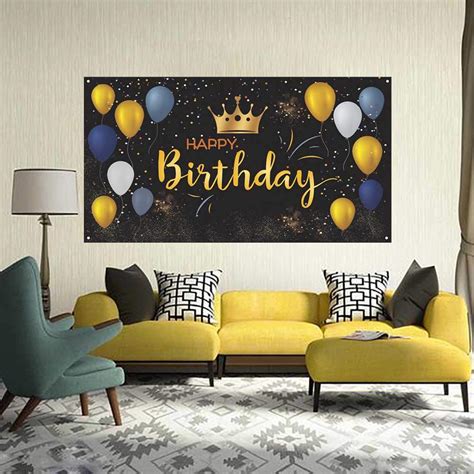 Buy Zooyoo Crown Balloons Happy Birthday Black Gold Backdrop For