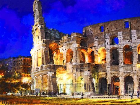 Colosseum Rome At Night Impressionist Painting By Excite Foundmyself