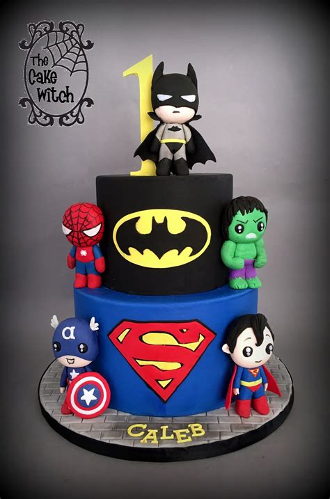 Superheroes Cake With Chibi Pop Figurines Superhero Birthday Cake