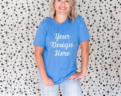 Bella Canvas 3001 Heather Columbia Blue Mock up, Model Mockup | Graphic