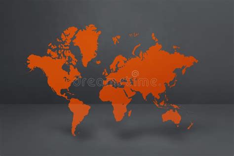 Orange World Map On Black Concrete Wall Background 3d Illustration