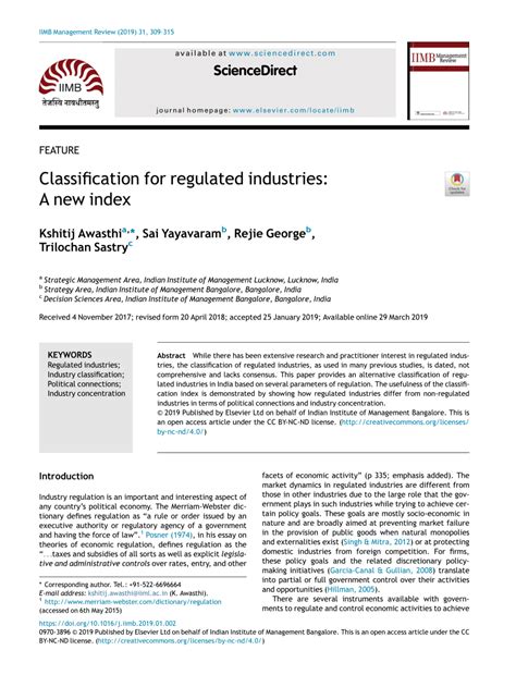 PDF Classification For Regulated Industries A New Index