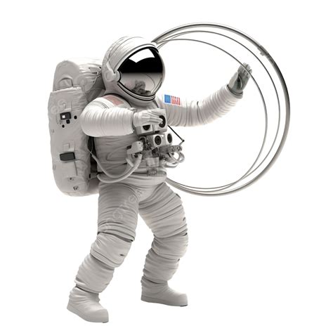 Astronaut In Spacesuit Works In Open Space With Satellite Space