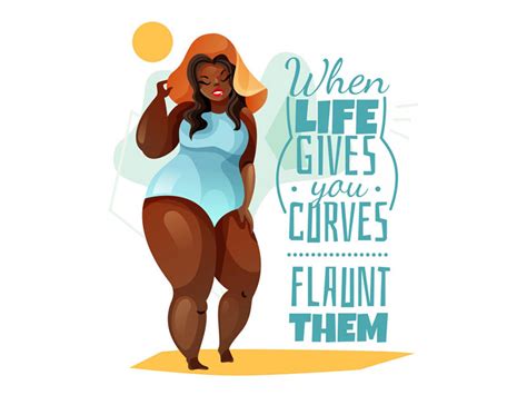 Cartoon African American Black Plus Size Woman In Hat And Blue Swim