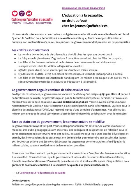Press Release Léducation à La Sexualité Un Droit Bafoué Chez Les
