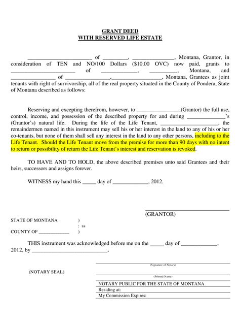 Montana Grant Deed With Reserved Life Estate Download