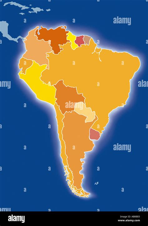 South America Countries Political Map With National Borders Stock Photo