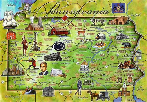 Detailed Tourist Illustrated Map Of Pennsylvania State Pennsylvania State USA Maps Of The