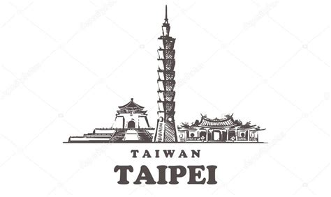 Taipei Sketch Skyline Taiwán Taipei Ilustración Vectorial Dibujado A