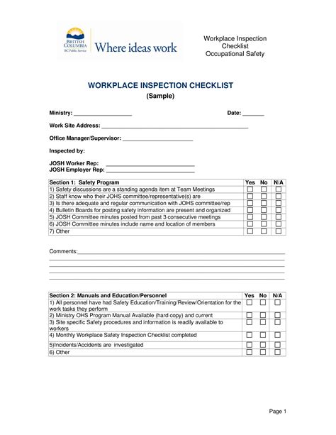Workplace Safety Inspection Checklist Templates At
