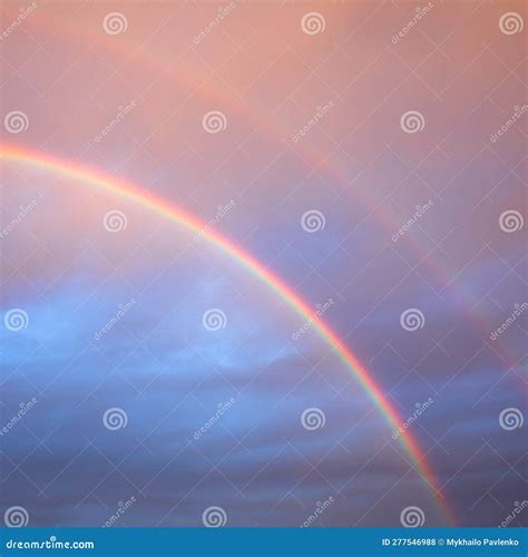 Nature S Beauty A Double Rainbow In The Thunderous Sky Stock Photo