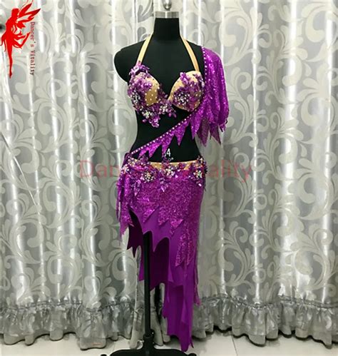 new belly dance clothes performance clothing purple crystal bra top and short skirt 2pcs girls