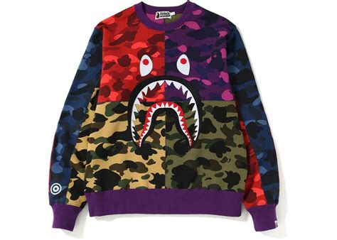 Free shipping to all over the world. BAPE Mix Camo Shark Crazy Sweatshirt Multi - SS19
