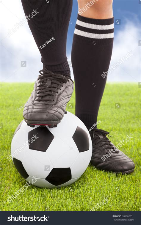 Soccer Players Feet Football Sky Background Stock Photo 181602551