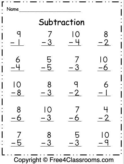Free Printable Subtraction 1st Grade Math Worksheets
